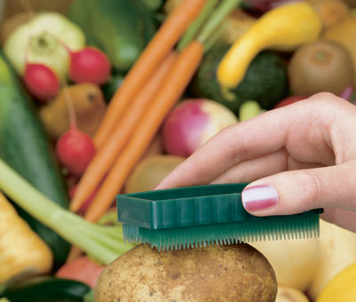 Brush fruits to clean.